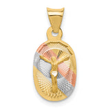 14K w/Rose and White Rhodium D/C Corpus Oval Pendant