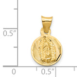 14K w/Rhodium Polished D/C Lady Of Guadalupe Circle Pendant