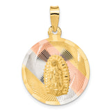 14K w/Rhodium Polished D/C Lady Of Guadalupe Circle Pendant