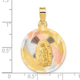 14K w/Rhodium Polished D/C Lady Of Guadalupe Circle Pendant
