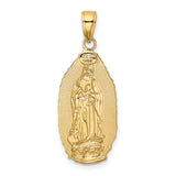 14K Polished Our Lady Of Guadalupe Oval Disc Engraved Pendant