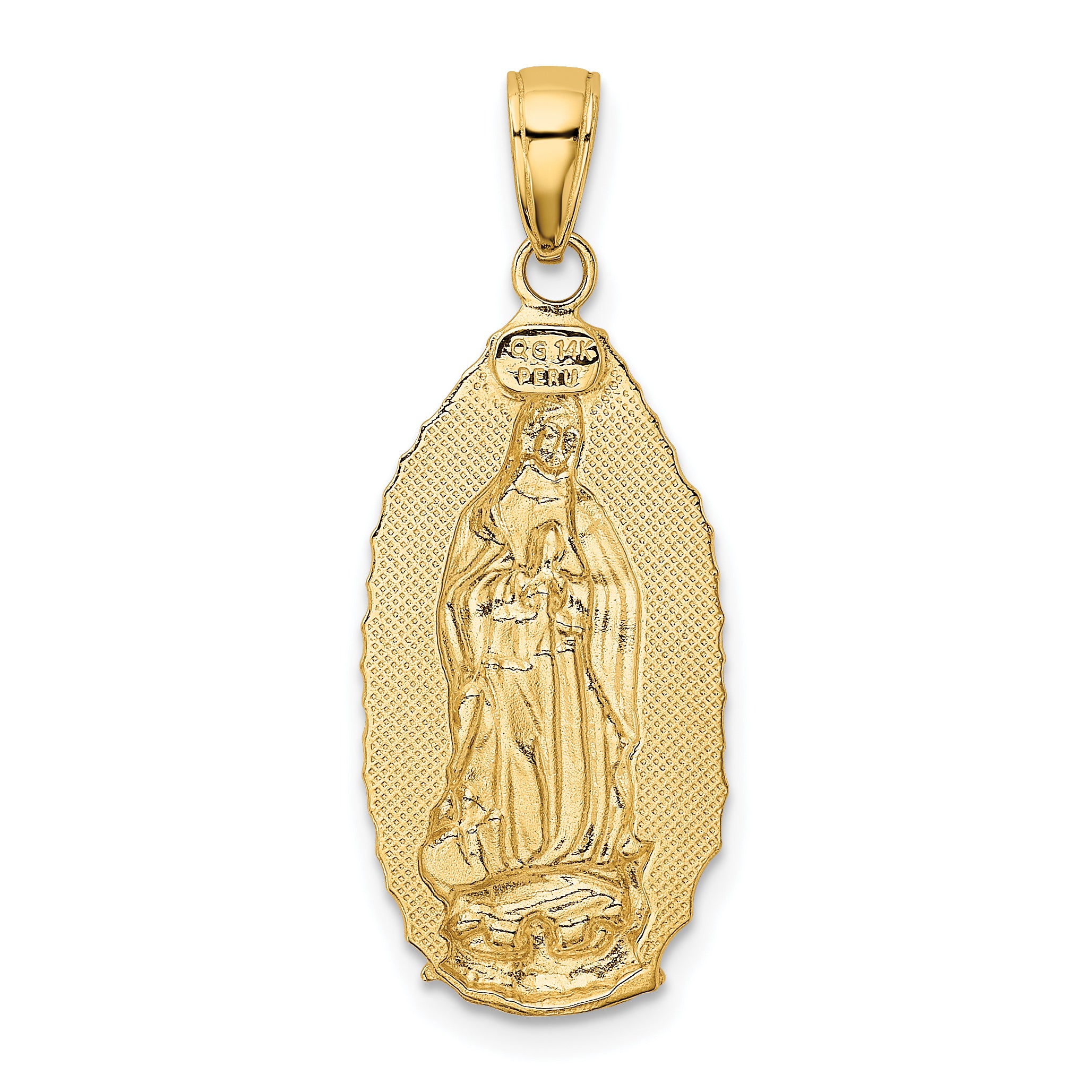 14K Polished Our Lady Of Guadalupe Oval Disc Engraved Pendant