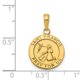 14K Gold Satin And Polished Saint Francis Medal Pendant