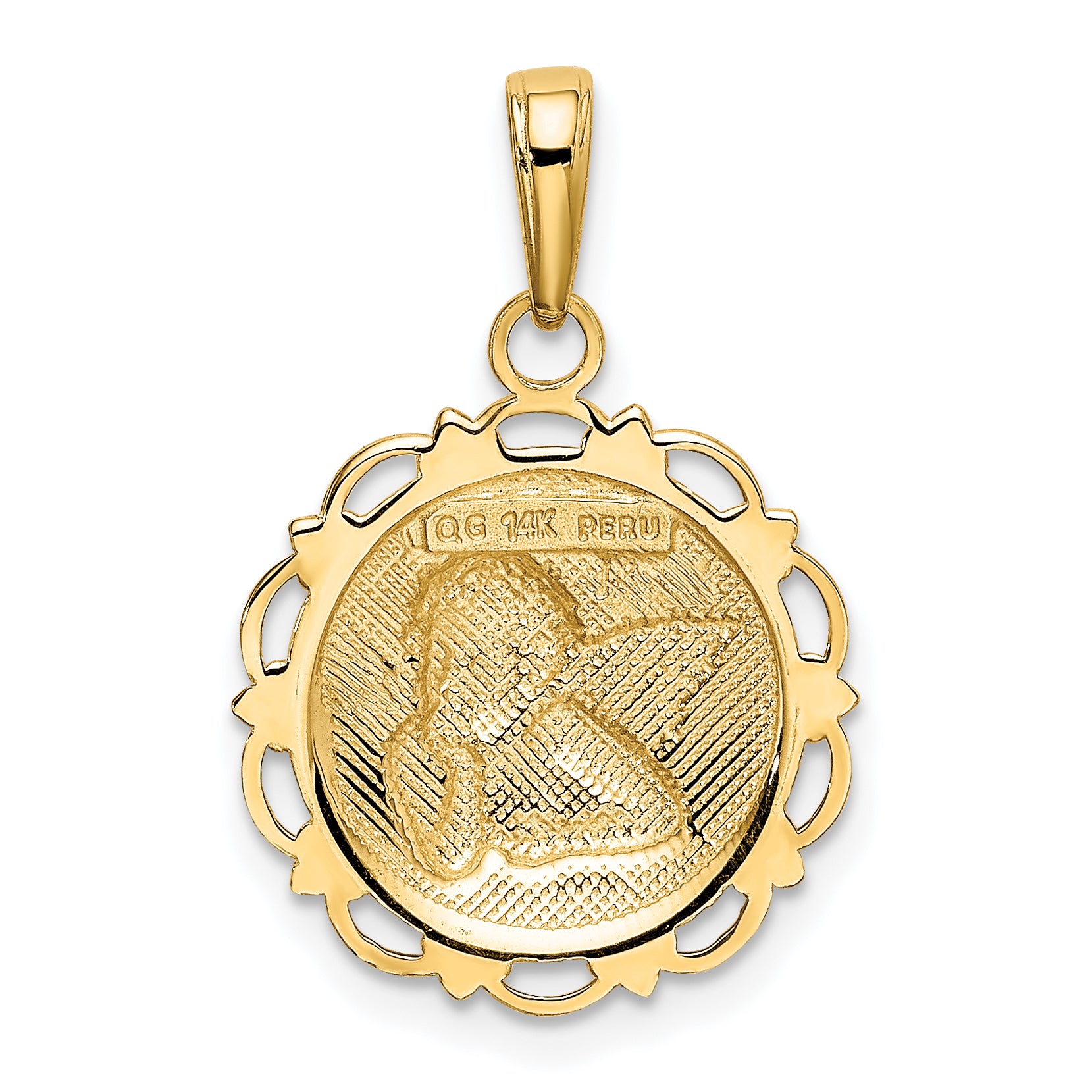 14K Polished Angel On Round Scallop Frame Pendant