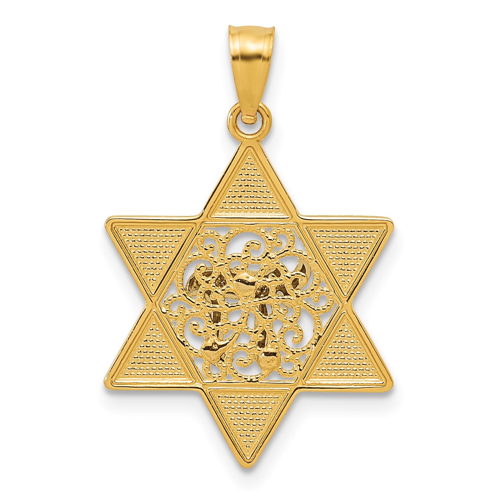 14k Two-tone Gold Polished Star of David w/Chai Pendant