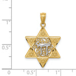 14k Two-tone Gold Polished Star of David w/Chai Pendant