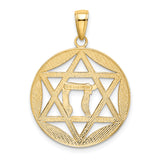 14K w/Rhodium Polished Star of David w/Chai Round Pendant