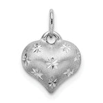 14k White Gold Satin Diamond-cut 3D Puffed Heart Pendant