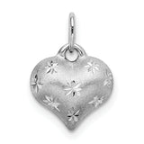 14k White Gold Satin Diamond-cut 3D Puffed Heart Pendant