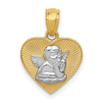 14k w/Rhodium Polished Guardian Angel in Heart Pendant