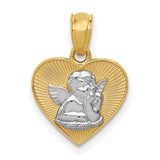 14k w/Rhodium Polished Guardian Angel in Heart Pendant