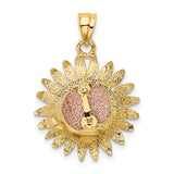 14k Two-tone Polished Sunflower Pendant