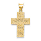 14k Textured Reversible Lords Prayer in Spanish Cross Pendant