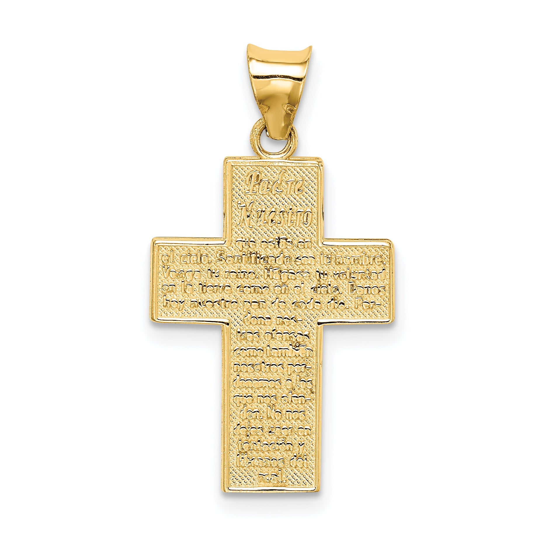 14k Textured Reversible Lords Prayer in Spanish Cross Pendant