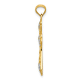 14k w/Rhodium Polished D/C Filigree Cross Pendant