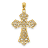 14k w/Rhodium Polished D/C Filigree Cross Pendant