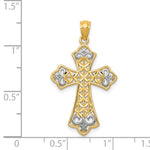 14k w/Rhodium Polished D/C Filigree Cross Pendant
