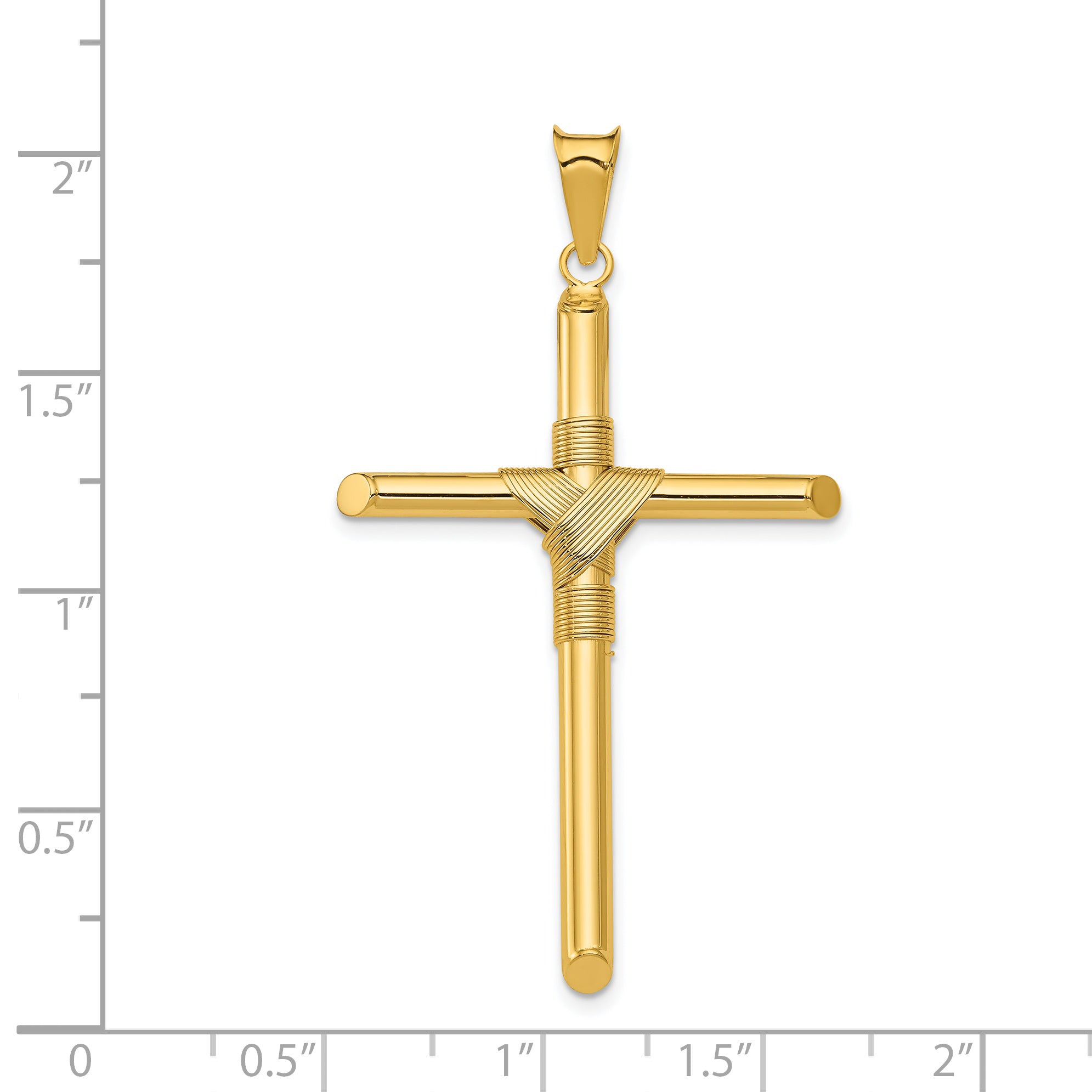14K Polished w/Center Wrap Tube Cross Pendant