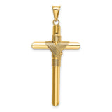 14K Polished w/Center Wrap Tube Cross Pendant