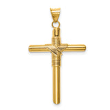 14K Polished w/Center Wrap Tube Cross Pendant
