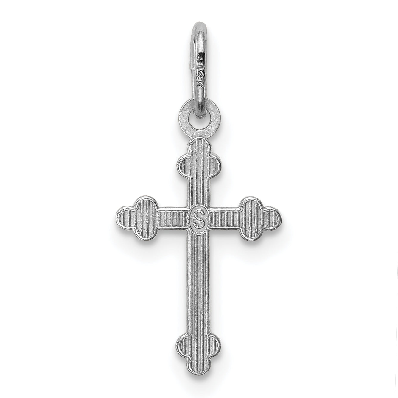 14k White Gold Polished D/C Small Budded Cross Charm