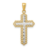 14k w/Rhodium Diamond-cut Budded Cross Pendant