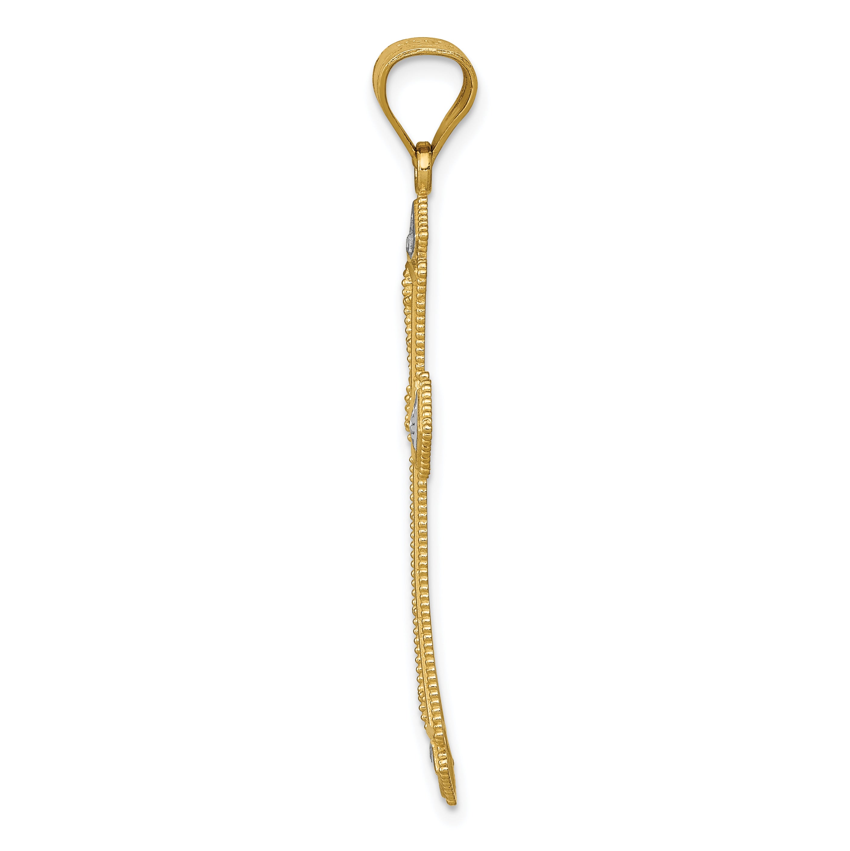 14k w/Rhodium Diamond-cut Cross Pendant