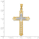 14K W/Rhodium Polished Diamond-Cut Dove Cross Pendant