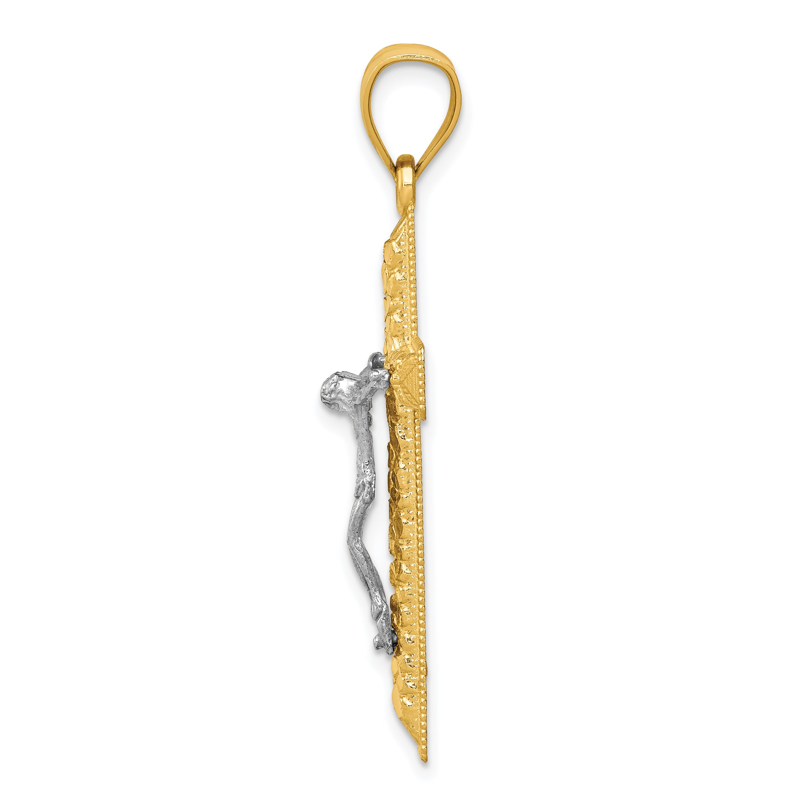 14k Two-tone Diamond Cut Crucifix Pendant