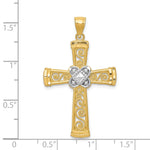 14k w/Rhodium Diamond-cut Filigree Cross Pendant