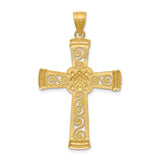 14k w/Rhodium Diamond-cut Filigree Cross Pendant