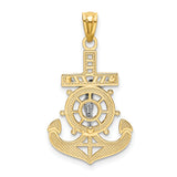 14k w/Rhodium Polished Mariners Crucifix Pendant