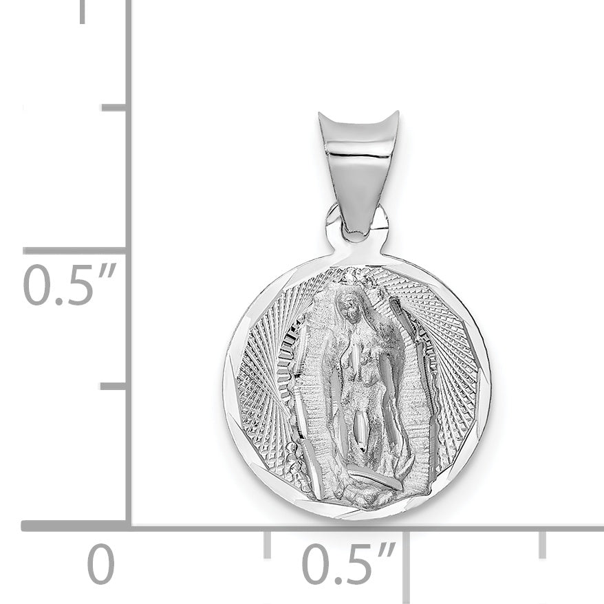 14k White Gold Our Lady of Guadalupe Semi-solid Round Pendant