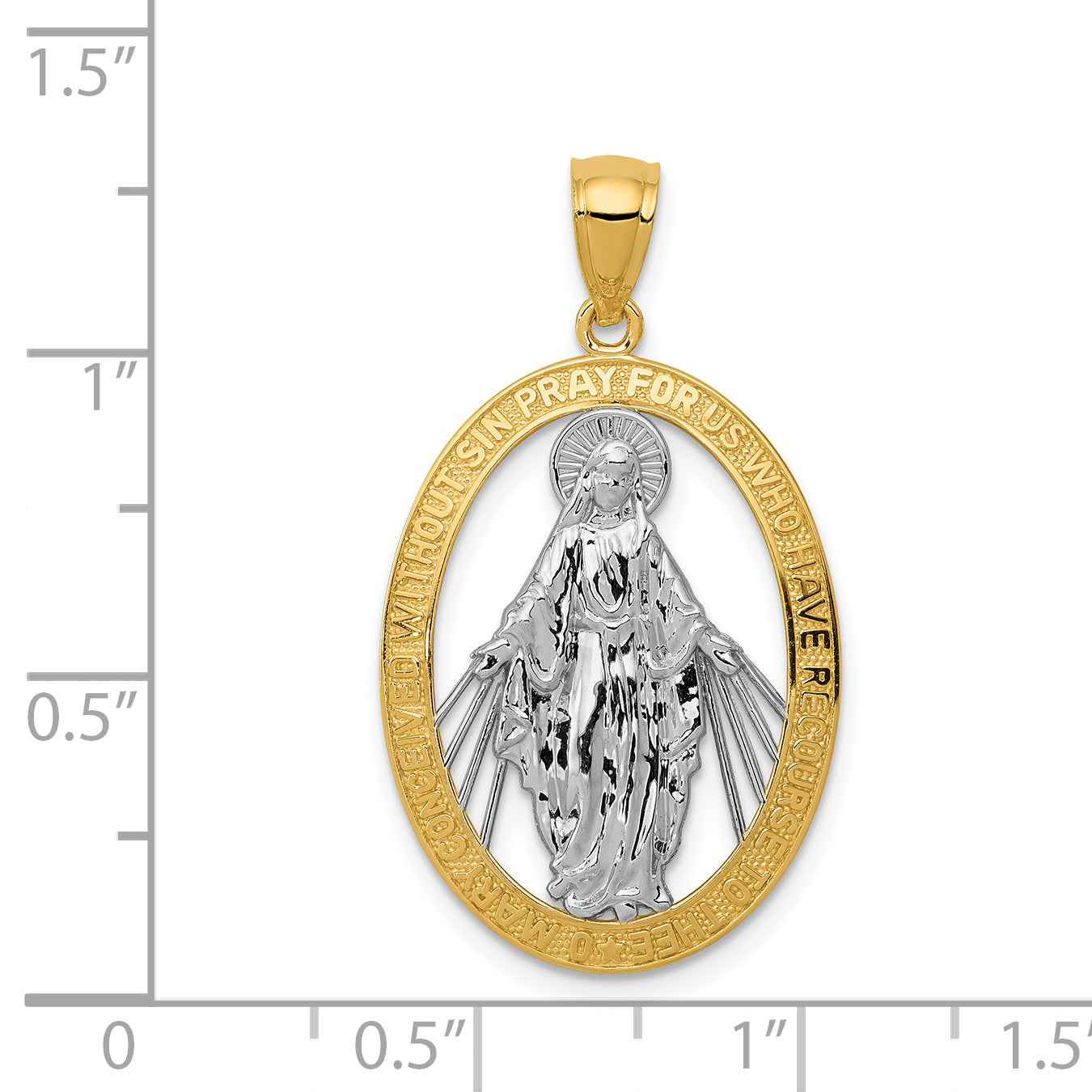 14k w/Rhodium Polished Miraculous Medal Pendant