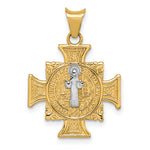 14K w/Rhodium St. Benedict Semi-solid Pendant