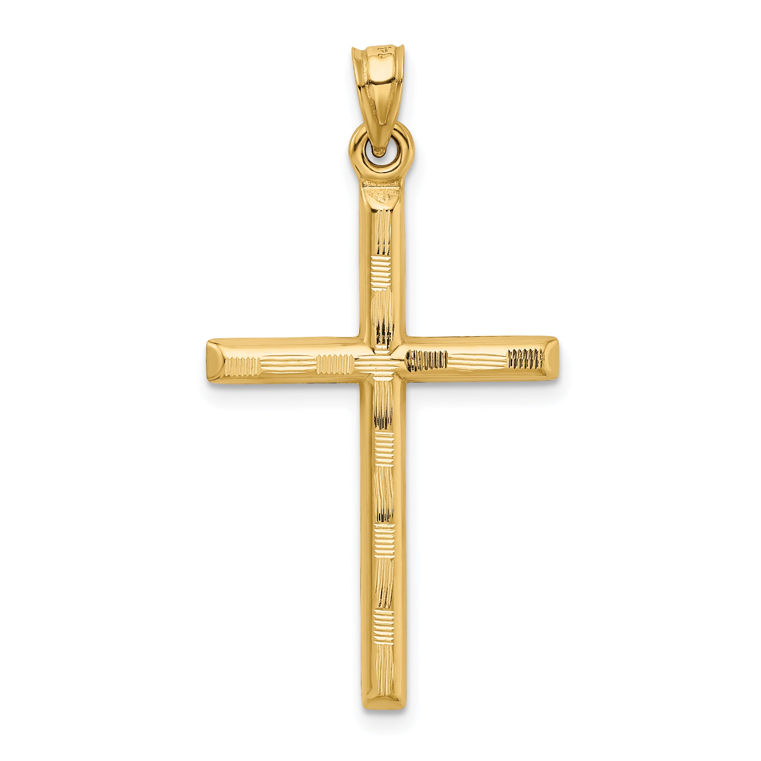 14k Hollow Diamond-cut Cross Pendant