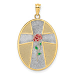 14K w/ Rhodium Enamel Rose Serenity Prayer Oval Disc Charm