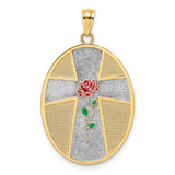 14K w/ Rhodium Enamel Rose Serenity Prayer Oval Disc Charm