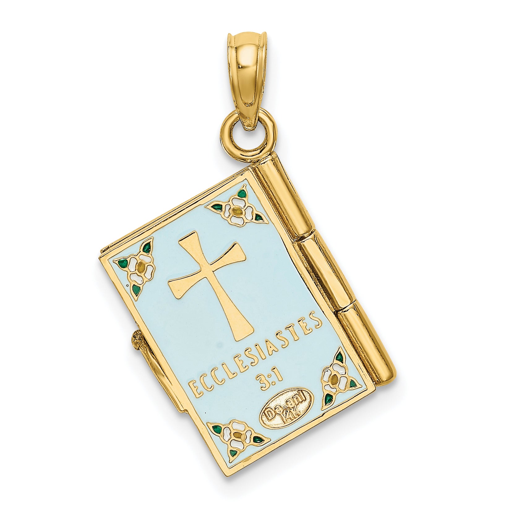 14K 3-D w/ Enamel Ecclesiastes Book w/ Moveable Pages Charm