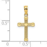 14K Textured w/ Center Heart Small Cross Charm