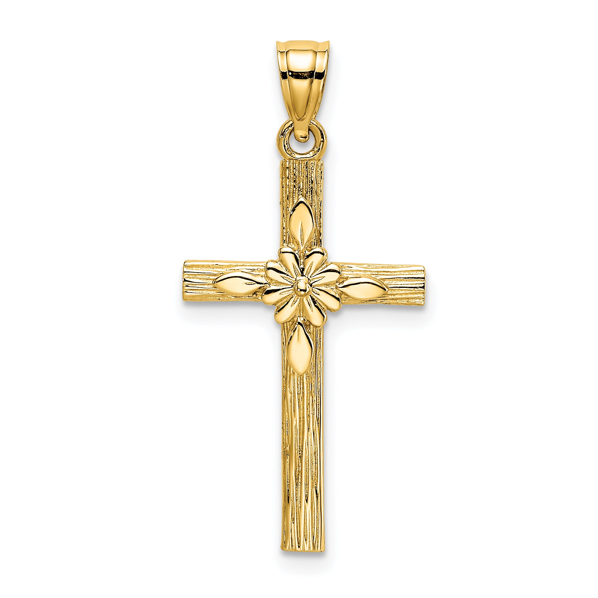 14K Cross w/ Flower Charm
