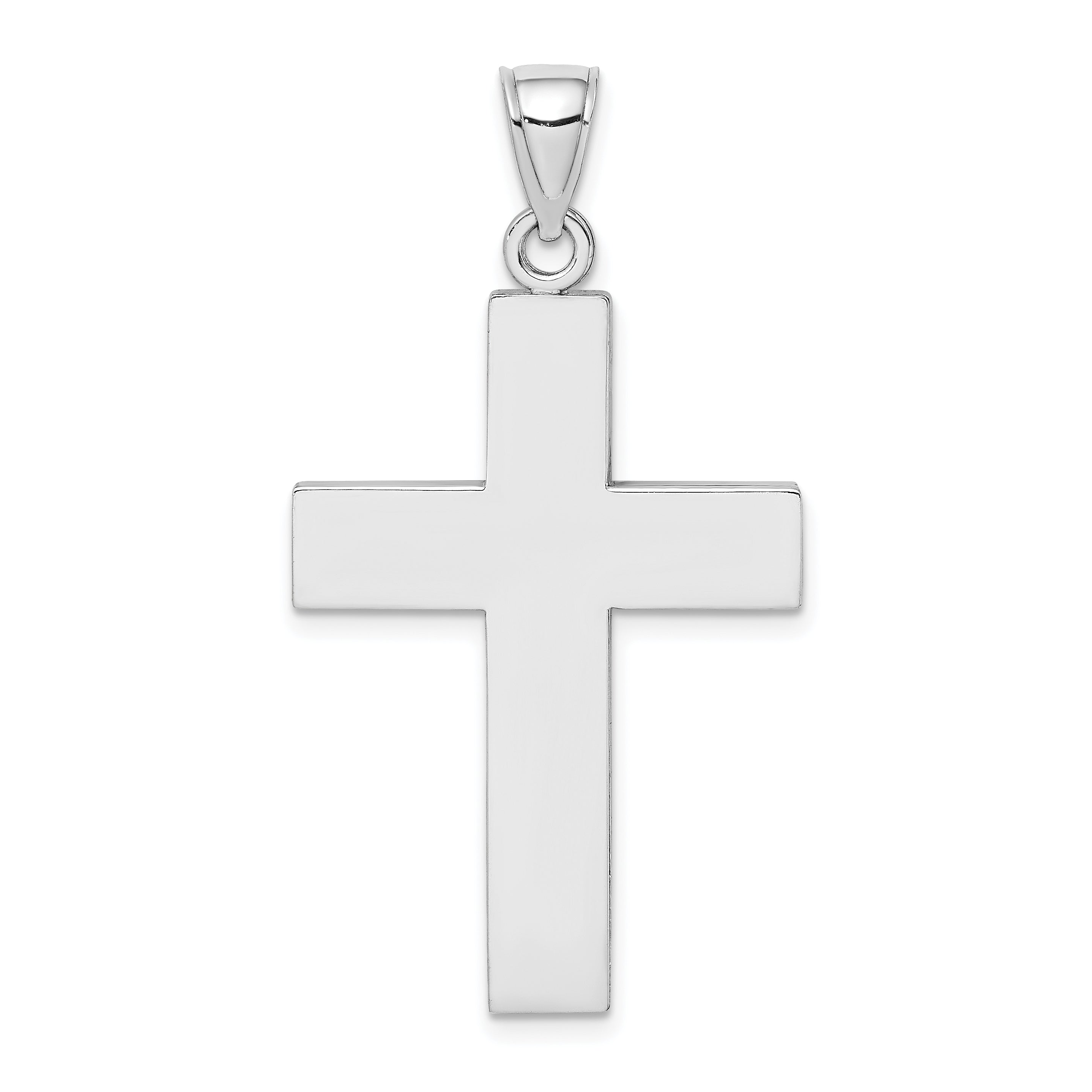 14K White Gold Large Block Cross w/Open Back Charm