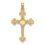 14K Beaded Tip Cross w/ Heart Center Charm