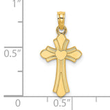 14K Polished Cross w/ Heart Charm
