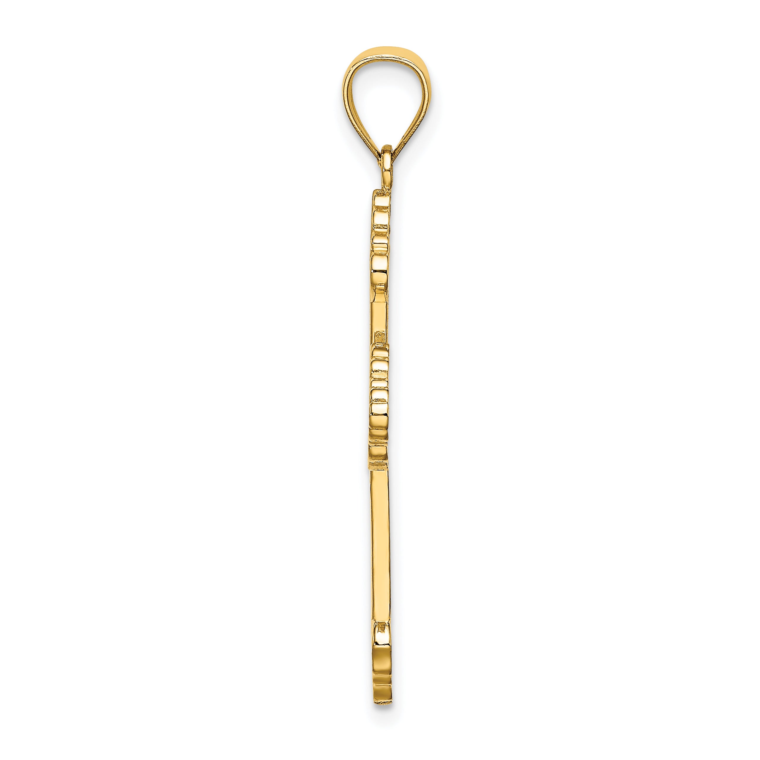 14K Flower Center Scroll Cross Charm