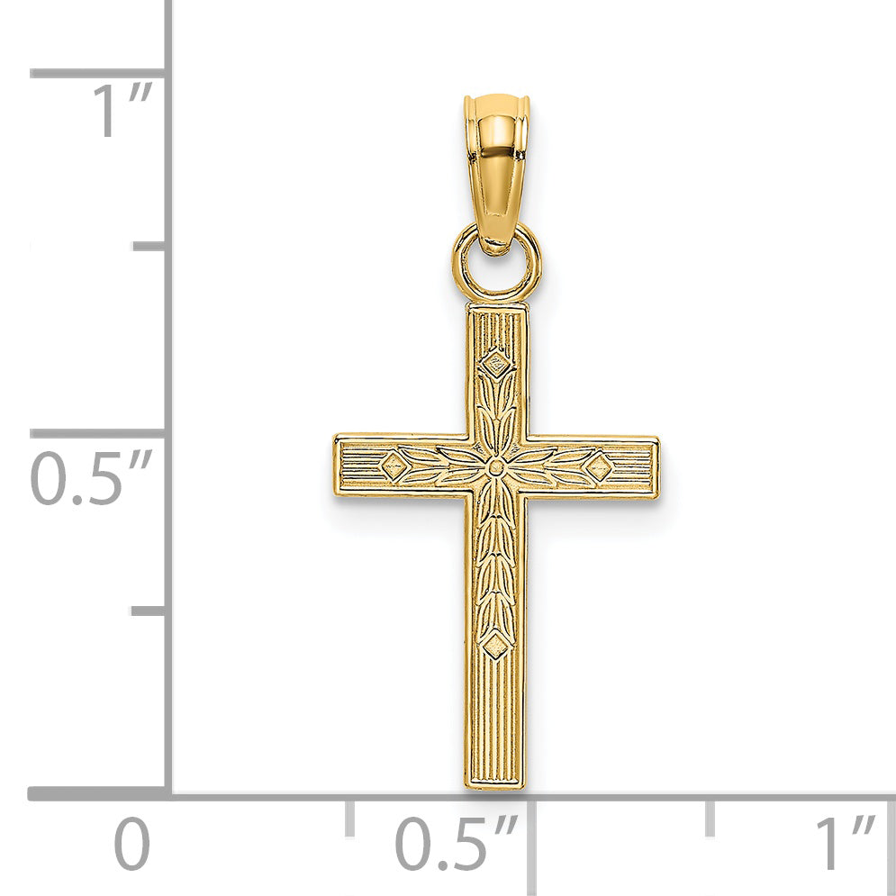 14K Textured Center Block Cross Charm