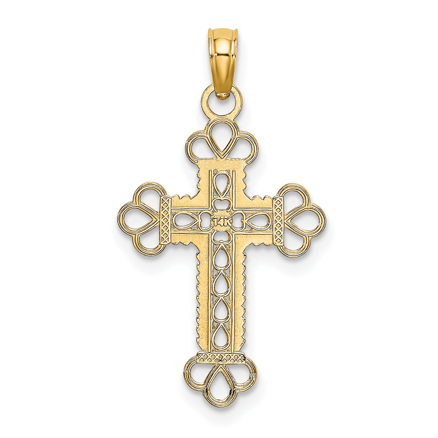 14K Textured and Cut-Out W/ Rope Frame Block Cross Charm