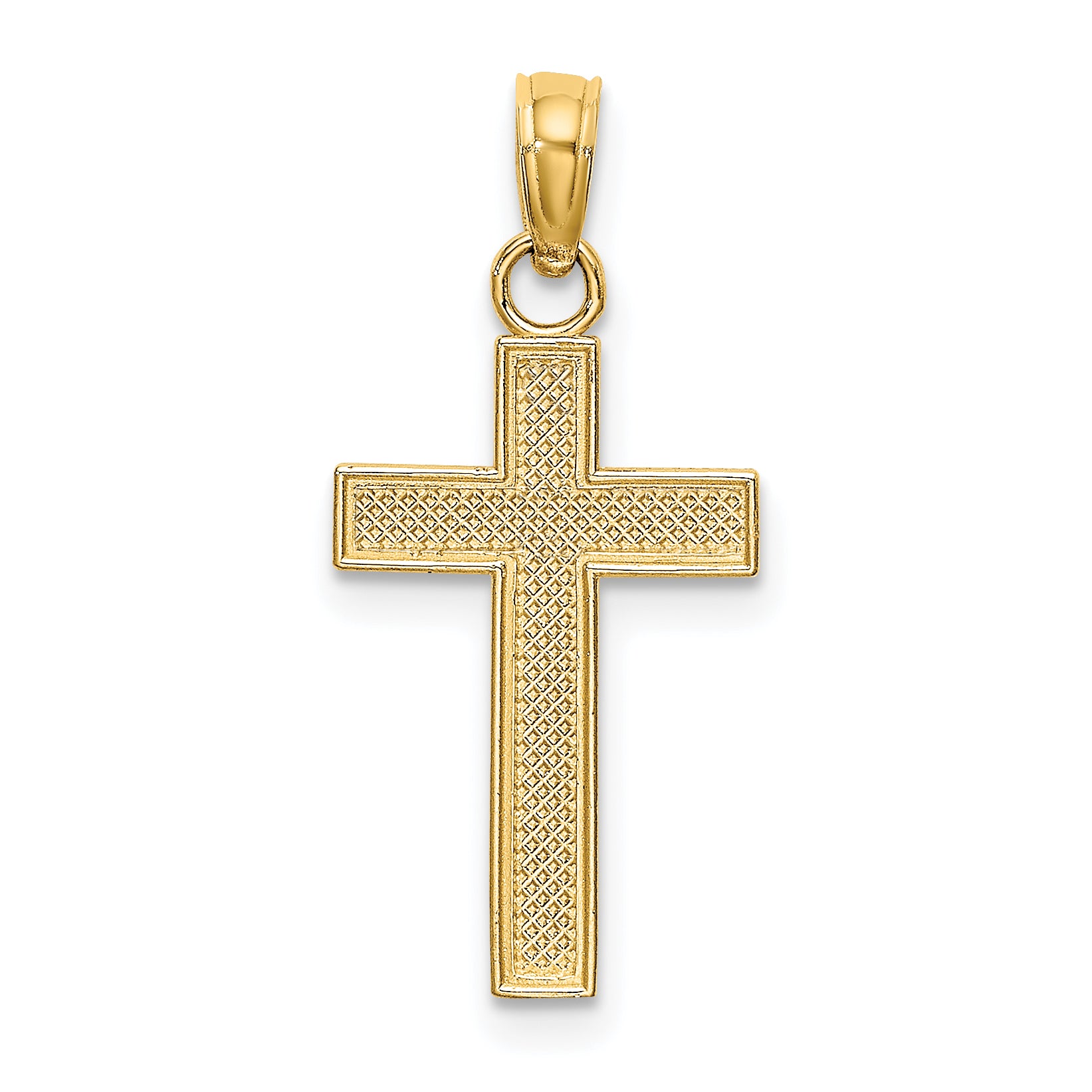 14K Polished Block Style Beaded Edge Cross Charm