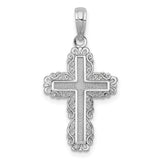 14K White Gold Textured w/ Lace Trim Cross Charm