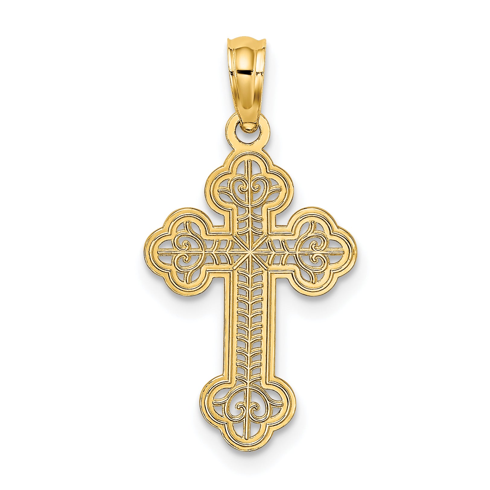 14K Lace Center Budded Cross Charm